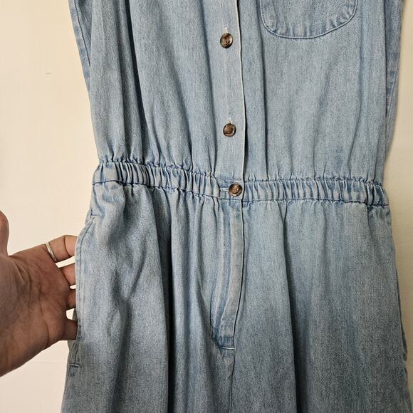 Vtg Denim Romper Womens L Blue Jean Shorts Jorts Button Up Collared Y2K Boho - Picture 5 of 12
